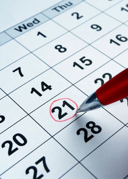 Calendar showing date circled with red pen shown on the Sell Annuity Payments page.